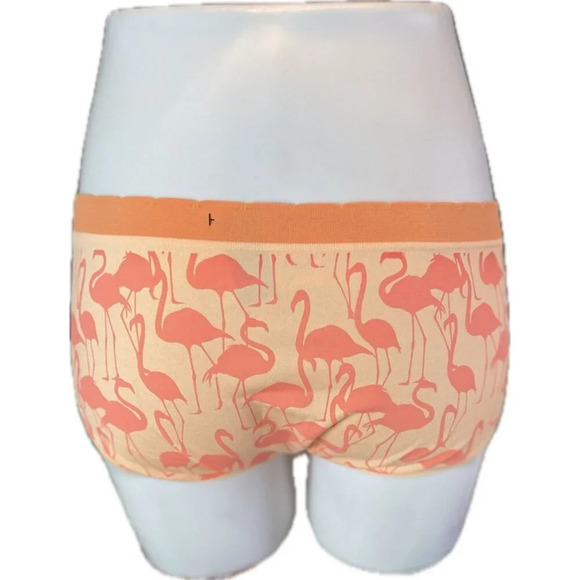 Torrid 0 Orange Coral Flamingo Print Stretch Waistband Seamless Hipster Panties - Picture 4 of 5